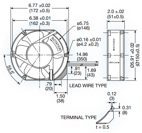 Mechatronics 172x150x51mm 115 Volt High Speed AC Fan UF15PC12-BWH