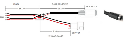 Vocal Booth Dual bare wire to 3+1 PWM / Barrel Connector adapter